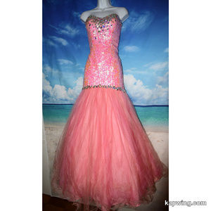Sherri Hill Pink Sequin Mermaid Tulle Prom Princess Dress Sz 6